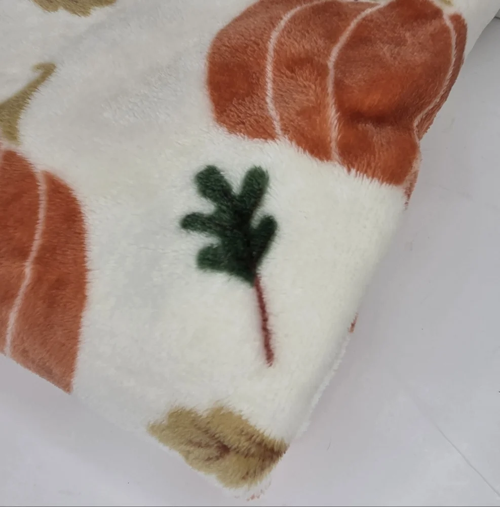 Cozy Fall Plush Pumpkin And Autumn Leaves Decorative Throw Blanket